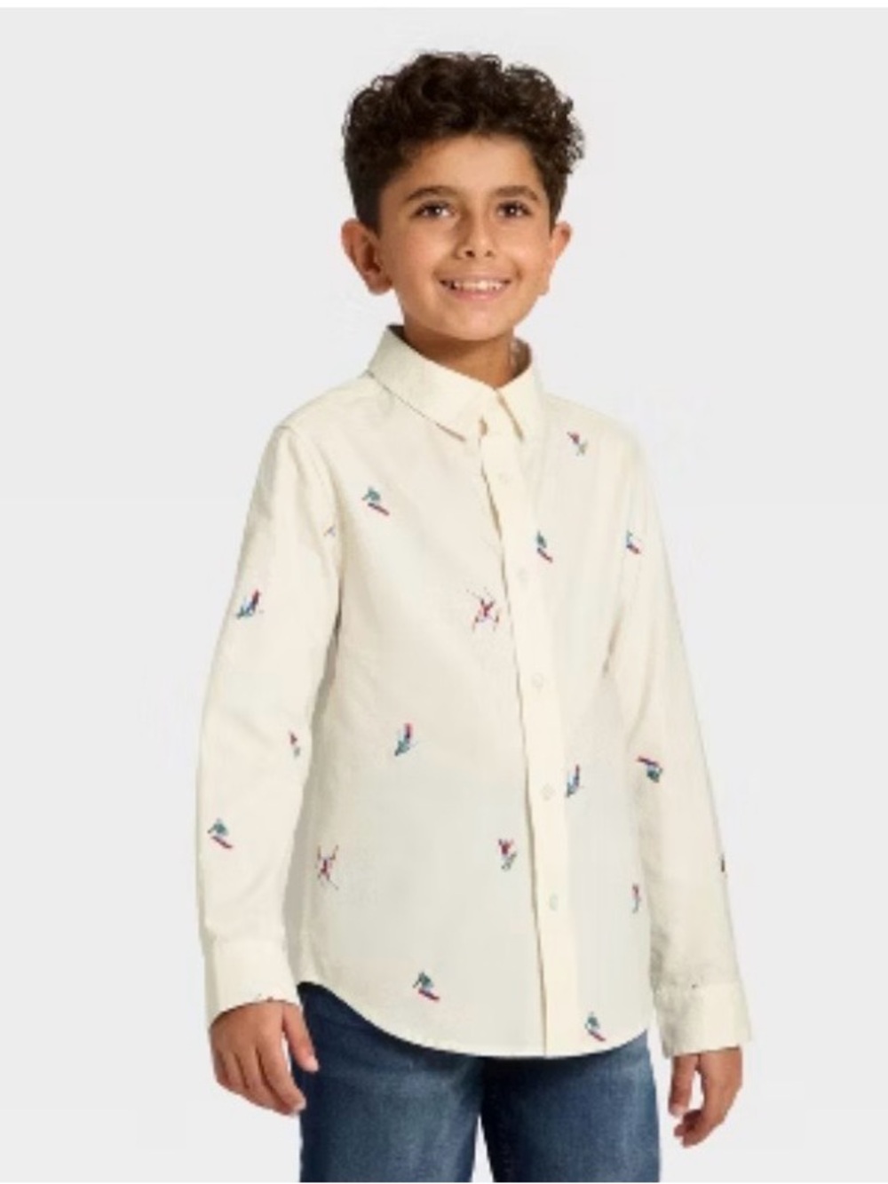 Cat & Jack NWT Boys' Long Sleeve Holiday Printed Button-Down Shirt